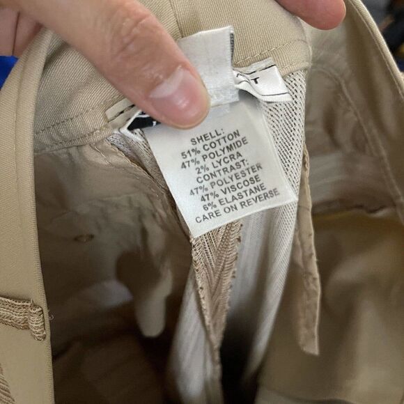 ST. JOHN sport Tan stripe Cropped split leg hem casual pants US 10 - Picture 9 of 9